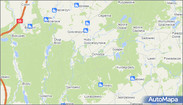 mapa Ochodza gmina Trzemeszno, Ochodza gmina Trzemeszno na mapie Targeo