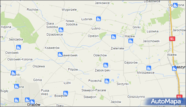 mapa Odechów gmina Grabów, Odechów gmina Grabów na mapie Targeo