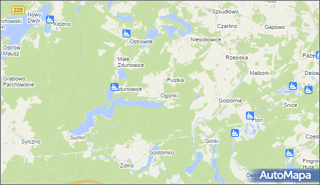 mapa Ogonki gmina Sulęczyno, Ogonki gmina Sulęczyno na mapie Targeo