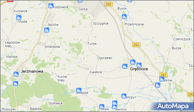 mapa Ogorzelec gmina Grębocice, Ogorzelec gmina Grębocice na mapie Targeo