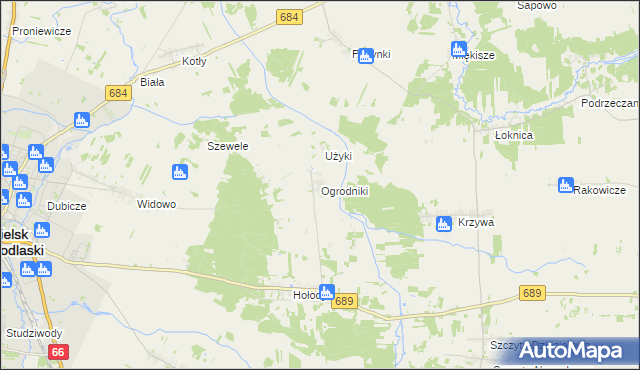 mapa Ogrodniki gmina Bielsk Podlaski, Ogrodniki gmina Bielsk Podlaski na mapie Targeo