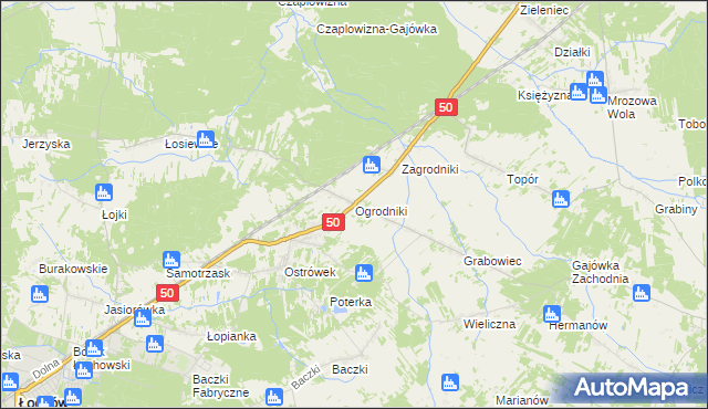 mapa Ogrodniki gmina Łochów, Ogrodniki gmina Łochów na mapie Targeo