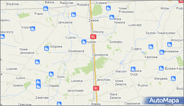 mapa Ogrodzona gmina Daszyna, Ogrodzona gmina Daszyna na mapie Targeo