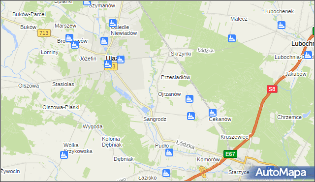 mapa Ojrzanów gmina Ujazd, Ojrzanów gmina Ujazd na mapie Targeo