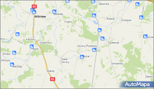 mapa Okniny-Podzdrój, Okniny-Podzdrój na mapie Targeo