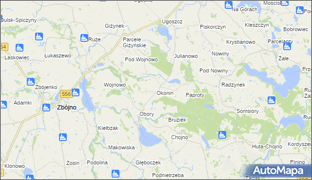 mapa Okonin gmina Brzuze, Okonin gmina Brzuze na mapie Targeo