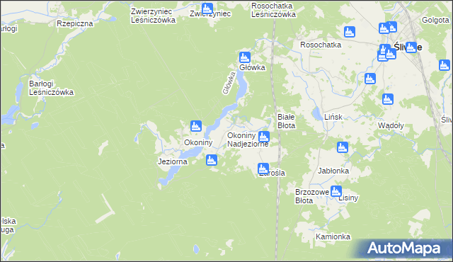 mapa Okoniny Nadjeziorne, Okoniny Nadjeziorne na mapie Targeo