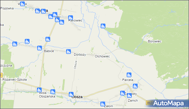 mapa Olchowiec gmina Obsza, Olchowiec gmina Obsza na mapie Targeo