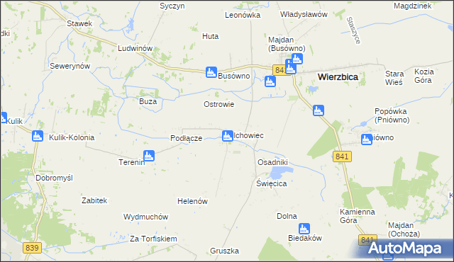 mapa Olchowiec gmina Wierzbica, Olchowiec gmina Wierzbica na mapie Targeo