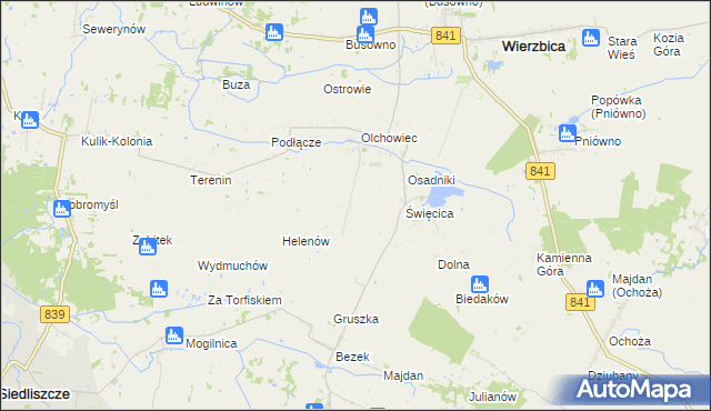 mapa Olchowiec-Kolonia gmina Wierzbica, Olchowiec-Kolonia gmina Wierzbica na mapie Targeo