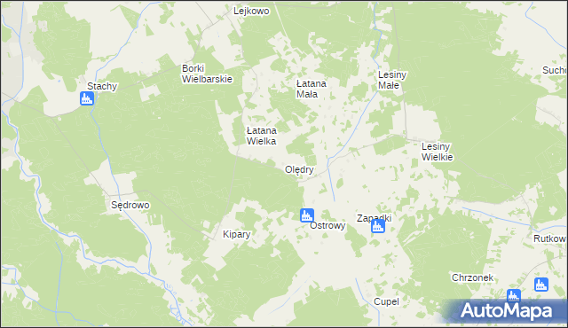 mapa Olędry gmina Wielbark, Olędry gmina Wielbark na mapie Targeo