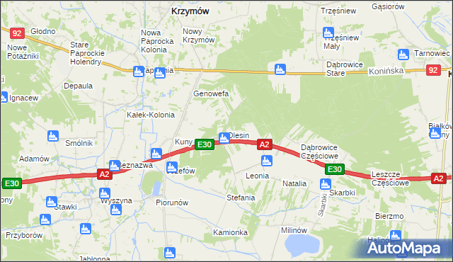 mapa Olesin gmina Władysławów, Olesin gmina Władysławów na mapie Targeo