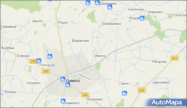 mapa Oleszno gmina Gołańcz, Oleszno gmina Gołańcz na mapie Targeo