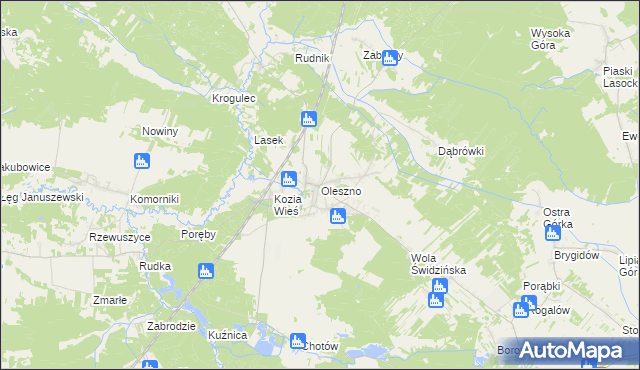 mapa Oleszno gmina Krasocin, Oleszno gmina Krasocin na mapie Targeo