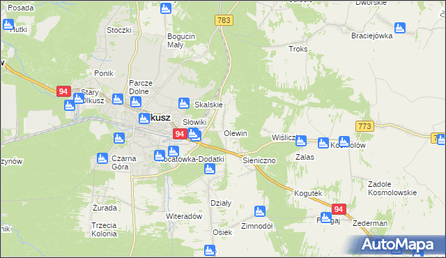 mapa Olewin gmina Olkusz, Olewin gmina Olkusz na mapie Targeo