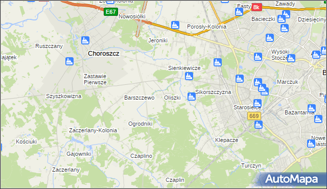mapa Oliszki gmina Choroszcz, Oliszki gmina Choroszcz na mapie Targeo