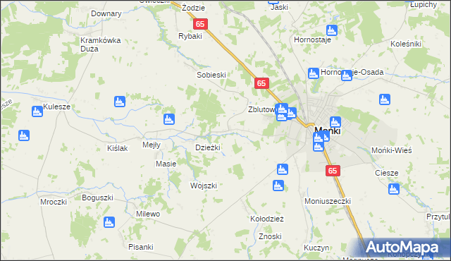 mapa Oliszki gmina Mońki, Oliszki gmina Mońki na mapie Targeo