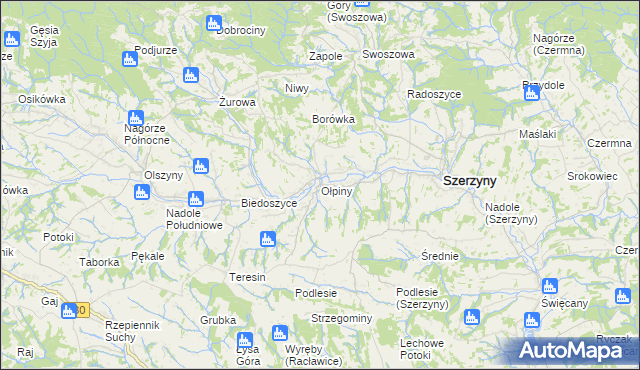 mapa Ołpiny, Ołpiny na mapie Targeo