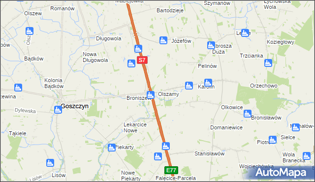 mapa Olszamy, Olszamy na mapie Targeo