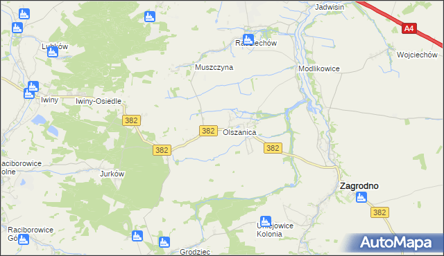 mapa Olszanica gmina Zagrodno, Olszanica gmina Zagrodno na mapie Targeo