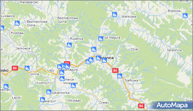 mapa Olszanica powiat leski, Olszanica powiat leski na mapie Targeo