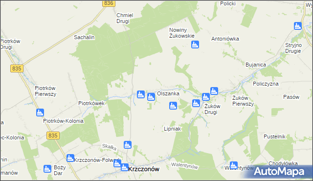 mapa Olszanka gmina Krzczonów, Olszanka gmina Krzczonów na mapie Targeo