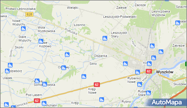 mapa Olszanka gmina Wyszków, Olszanka gmina Wyszków na mapie Targeo