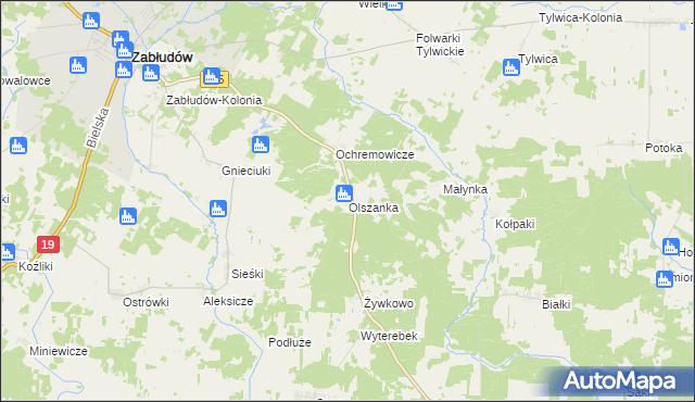 mapa Olszanka gmina Zabłudów, Olszanka gmina Zabłudów na mapie Targeo