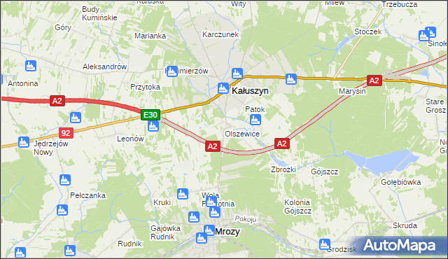 mapa Olszewice gmina Kałuszyn, Olszewice gmina Kałuszyn na mapie Targeo