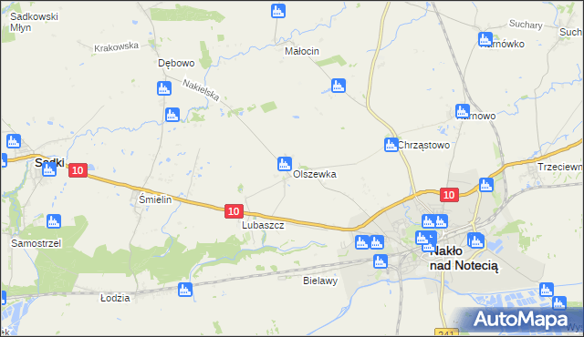 mapa Olszewka gmina Nakło nad Notecią, Olszewka gmina Nakło nad Notecią na mapie Targeo