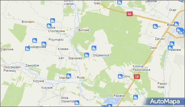 mapa Olszewnica gmina Borki, Olszewnica gmina Borki na mapie Targeo