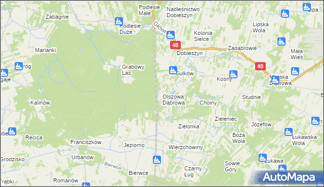 mapa Olszowa Dąbrowa, Olszowa Dąbrowa na mapie Targeo