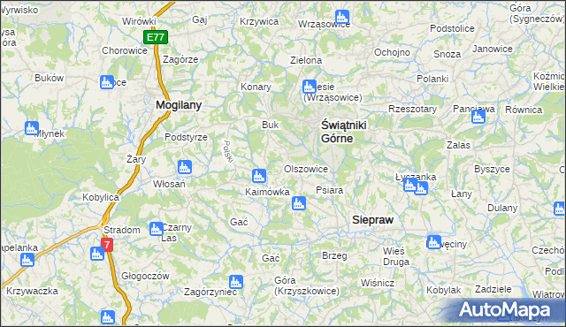 mapa Olszowice, Olszowice na mapie Targeo