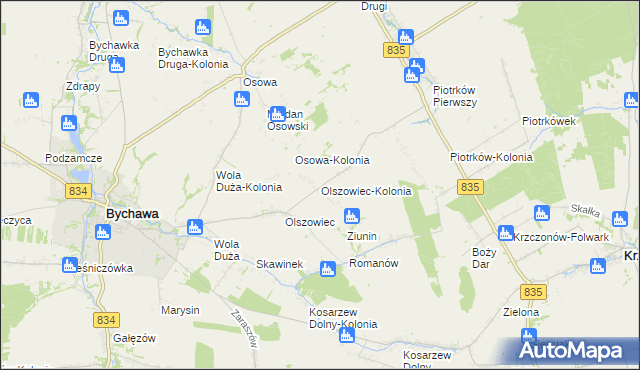 mapa Olszowiec-Kolonia gmina Bychawa, Olszowiec-Kolonia gmina Bychawa na mapie Targeo
