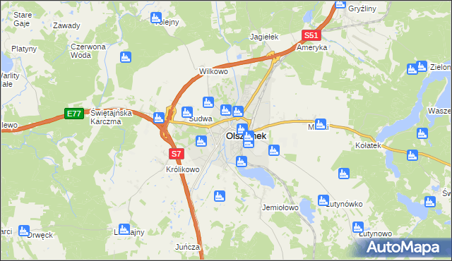 mapa Olsztynek, Olsztynek na mapie Targeo