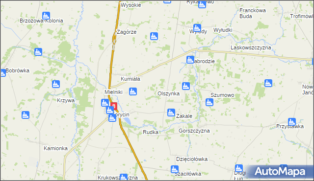 mapa Olszynka gmina Korycin, Olszynka gmina Korycin na mapie Targeo