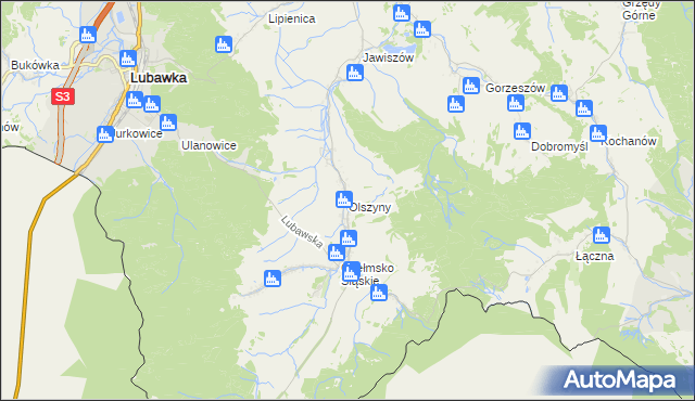 mapa Olszyny gmina Kamienna Góra, Olszyny gmina Kamienna Góra na mapie Targeo