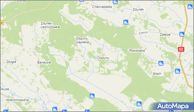 mapa Olszyny gmina Myszyniec, Olszyny gmina Myszyniec na mapie Targeo