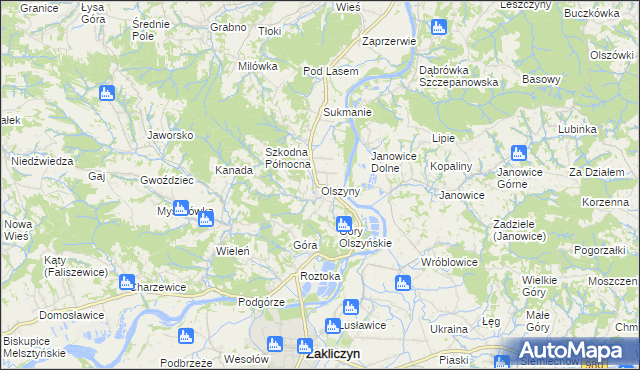 mapa Olszyny gmina Wojnicz, Olszyny gmina Wojnicz na mapie Targeo