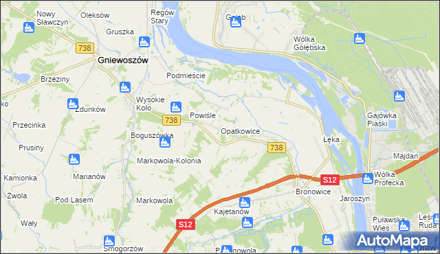 mapa Opatkowice gmina Puławy, Opatkowice gmina Puławy na mapie Targeo