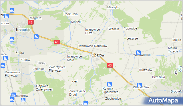 mapa Opatów powiat kłobucki, Opatów powiat kłobucki na mapie Targeo