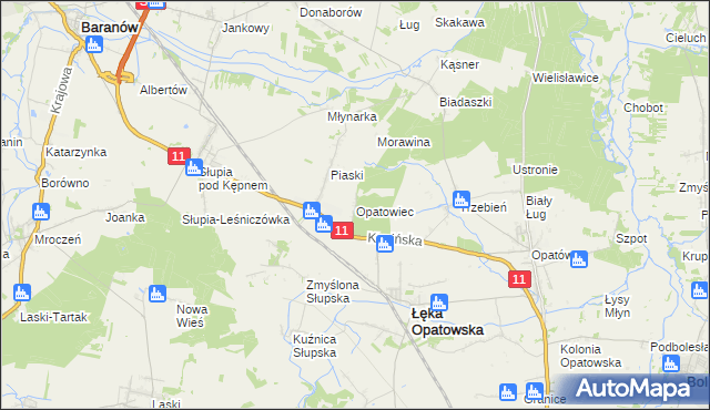 mapa Opatowiec gmina Łęka Opatowska, Opatowiec gmina Łęka Opatowska na mapie Targeo