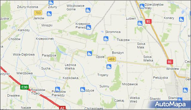 mapa Opole gmina Parzęczew, Opole gmina Parzęczew na mapie Targeo