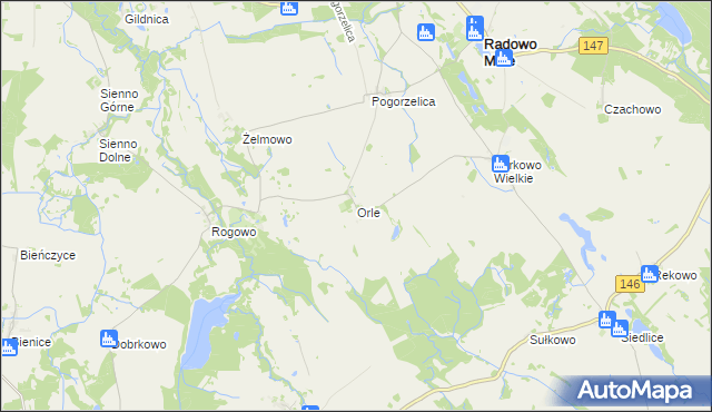 mapa Orle gmina Radowo Małe, Orle gmina Radowo Małe na mapie Targeo