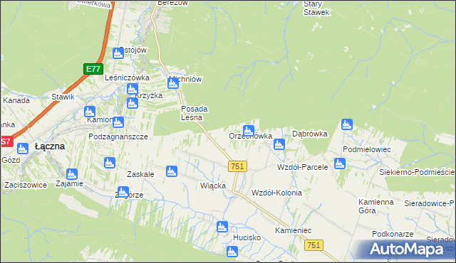 mapa Orzechówka gmina Bodzentyn, Orzechówka gmina Bodzentyn na mapie Targeo