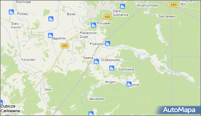 mapa Orzeszkowo gmina Hajnówka, Orzeszkowo gmina Hajnówka na mapie Targeo