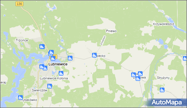 mapa Osiecko gmina Bledzew, Osiecko gmina Bledzew na mapie Targeo