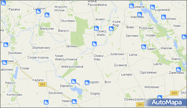 mapa Osiecz Mały, Osiecz Mały na mapie Targeo