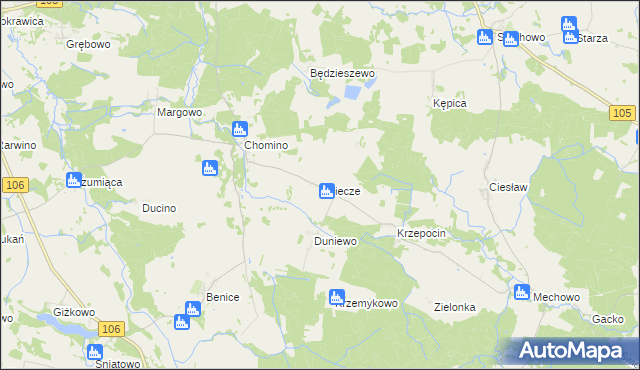 mapa Osiecze gmina Świerzno, Osiecze gmina Świerzno na mapie Targeo