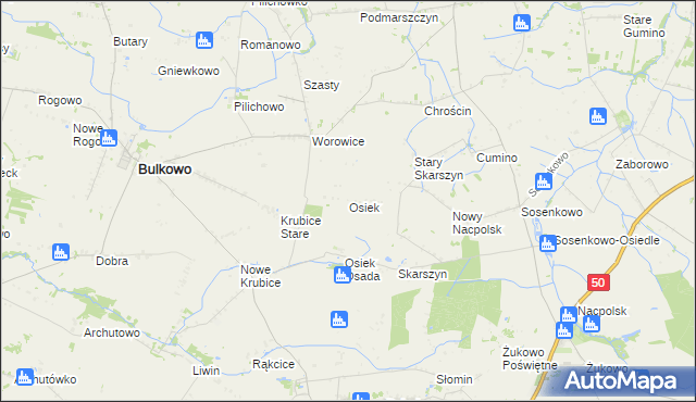 mapa Osiek gmina Bulkowo, Osiek gmina Bulkowo na mapie Targeo